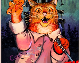 Póster de terror vintage con impresión artística del gato Frankcatstein, 11" x 17", archivo brillante, 100 libras. Papel, ¡¡ENVÍO GRATIS!!