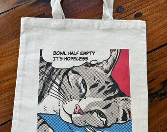 Bolso de mano Bowl Half Vacuum it's Hopeless Cat, lona pesada de 12 oz, refuerzo inferior de 3", 15" de ancho x 16" de alto x 3" de profundidad, asas de 21", reforzado en los puntos de tensión
