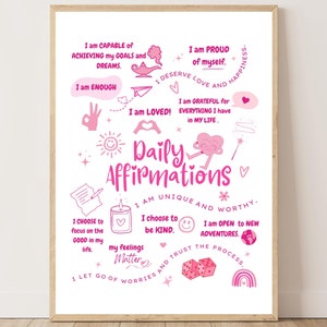 Daily Affirmations Poster, Printable Wall Art for Therapy Office, Positive Daily Reminder Prints, Instant Digital Download Decor