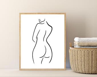 Arte lineal minimalista del cuerpo femenino: figura femenina abstracta imprimible, descarga digital moderna