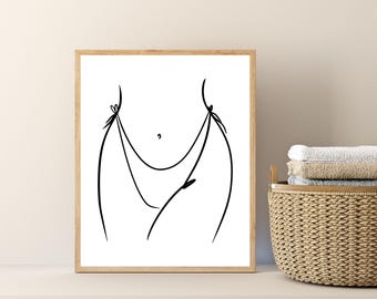 Woman Line Art Print – Minimalist Female Figure Wall Art – Neutral Beige Digital Download