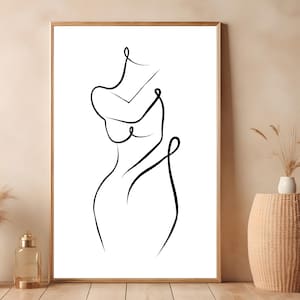 Lijntekening naakte vrouw lichaam - Naked Art Print dame vrouwelijk abstract continu modern afdrukbare digitale download zwart wit fotowand