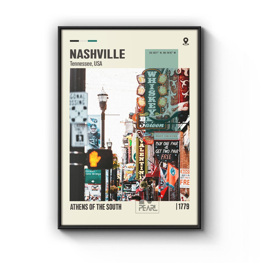 Mid Century Modern Nashville Poster Retro Nashville Wall Art Etsy