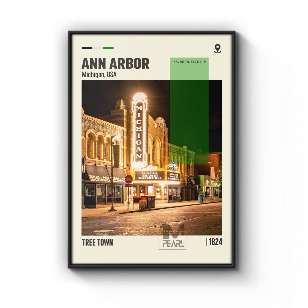 Mid Century Modern Ann Arbor Poster Retro Ann Arbor Wall Art Etsy