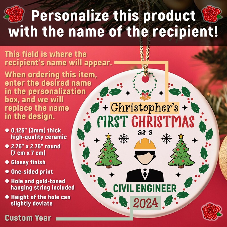 Civil Engineer Ornament, Personalized Ornament, Christmas Ornament