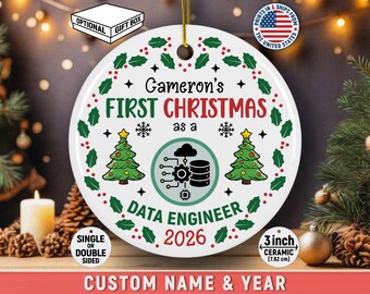 Personalized Data Engineer First Christmas Ornament Custom Name IT Career Milestone Keepsake Gift For Engineering Graduate