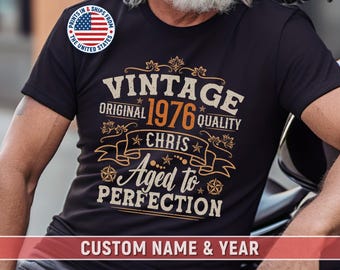 Personalized 50th Birthday Shirt For Men Vintage 1976 Custom Name Retro Label Style Gift