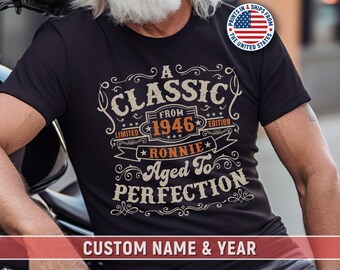 80th Birthday Party Shirt For Men Personalized Gift For Dad Custom Name Classic T-Shirt Vintage 1966 Tee Retro Label Milestone Keepsake