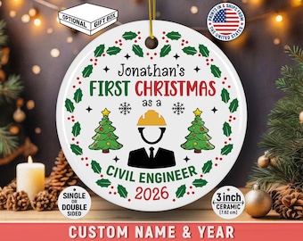 Personalized Civil Engineer First Christmas Ornament Custom Name Career Milestone Keepsake Gift For Engineering Graduate