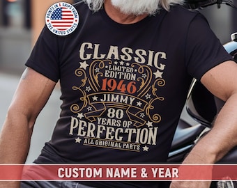80th Birthday Gift for Men Personalized Retro Vintage 1946 Milestone Keepsake Shirt for Dad