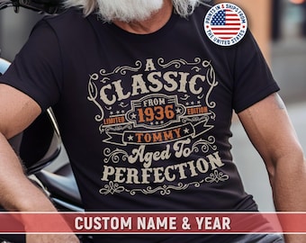 90th Birthday Party Shirt For Men Personalized Gift For Dad Vintage 1936 Custom Name Tee Classic Retro Label Style Milestone Keepsake Tee