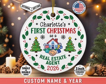 Personalized Real Estate Agent First Christmas Ornament Custom Name Gift For New Realtor Career Milestone Keepsake