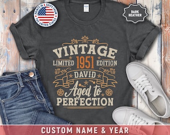 75th Birthday Party Shirt For Men Personalized Vintage 1951 Tee Custom Name Milestone Keepsake Retro Label Style Gift For Him
