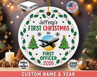 Personalized First Officer Christmas Ornament Custom Name Gift For Airline Pilot Career Milestone Keepsake