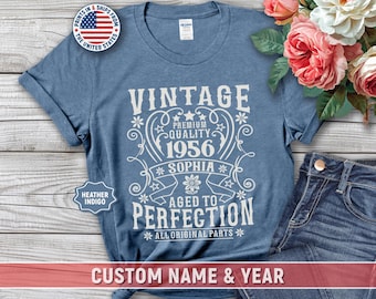 Personalized 70th Birthday Shirt For Women Born 1956 Custom Name Retro Label Style Gift