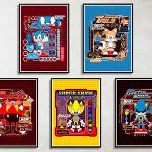 Set of 5 Sonic the Hedgehog Digital Download Poster Bundle for bedroom decor, party decor, game room decor, etc