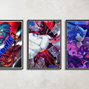 Set of 3 Sonic the Hedgehog Digital Download Poster Bundle for bedroom decor, party decor, game room decor, etc
