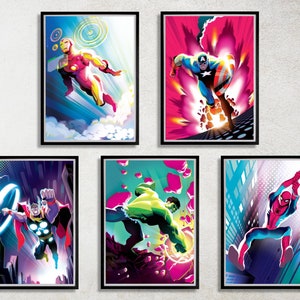 Set of 5 Avengers Digital Download Poster Bundle for bedroom decor, party decor, game room decor, etc