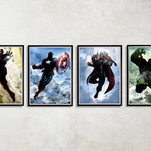 Set of 4 Avengers Digital Download Poster Bundle for bedroom decor, party decor, game room decor, etc