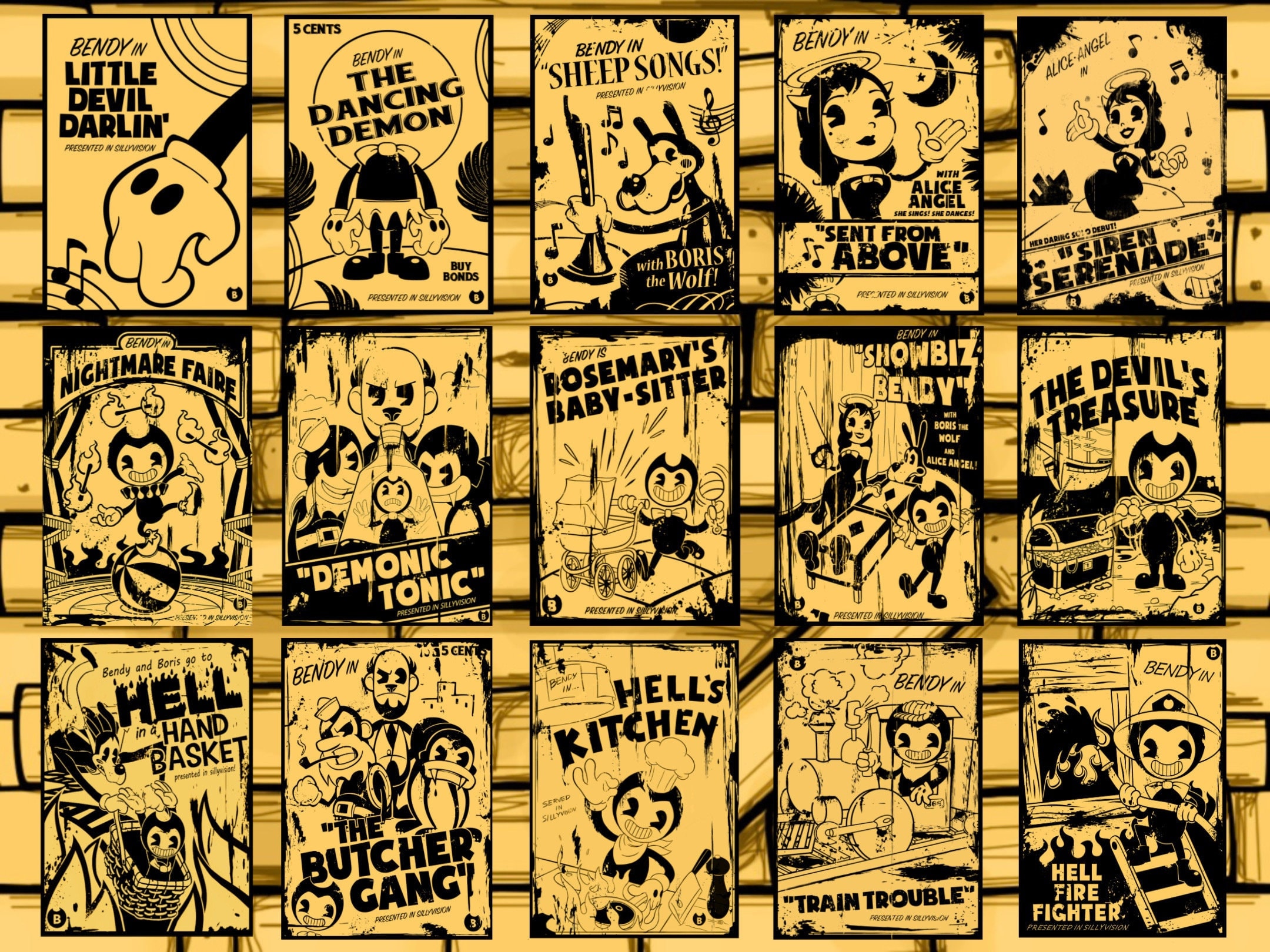 DOWNLOAD 20 Posters Bendy and the Ink Machine With and Without