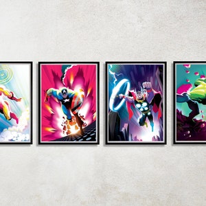 Set of 4 Avengers Digital Download Poster Bundle for bedroom decor, party decor, game room decor, etc