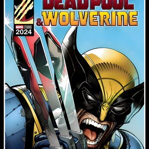 Puede incluir: Una portada de c&oacute;mic con Deadpool y Wolverine con el t&iacute;tulo "DEADPOOL & WOLVERINE" y el texto "MARVEL STUDIOS 2024".