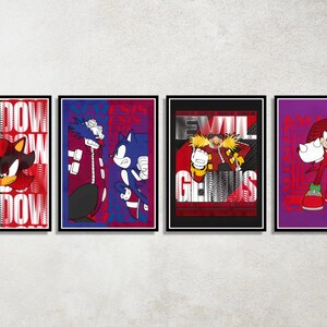 Set of 4 Sonic the Hedgehog Digital Download Poster Bundle for bedroom decor, party decor, game room decor, etc