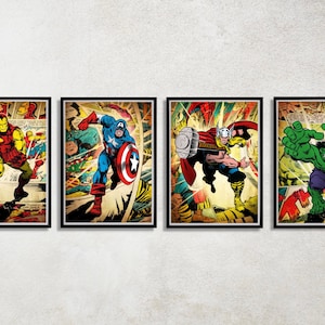 Set of 4 Avengers Digital Download Poster Bundle for bedroom decor, party decor, game room decor, etc