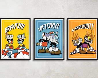 Set of 3 Cuphead Digital Download Poster Bundle for Bedroom Decor 