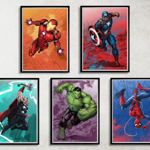 Set of 5 Avengers Digital Download Poster Bundle for bedroom decor, party decor, game room decor, etc