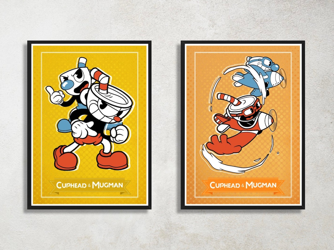 Set of 2 Cuphead Digital Download Poster Bundle for Bedroom Decor