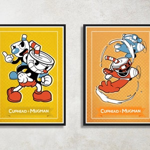 Set of 2 Cuphead Digital Download Poster Bundle for bedroom decor, party decor, game room decor, etc