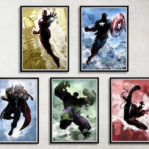 Set of 5 Avengers Digital Download Poster Bundle for bedroom decor, party decor, game room decor, etc