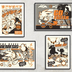 Set of 4 Sonic the Hedgehog Digital Download Poster Bundle for bedroom decor, party decor, game room decor, etc