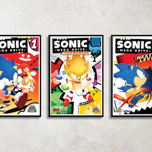 Set of 3 Sonic the Hedgehog Digital Download Poster Bundle for bedroom decor, party decor, game room decor, etc