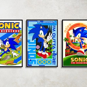 Set of 3 Sonic the Hedgehog Digital Download Poster Bundle for bedroom decor, party decor, game room decor, etc