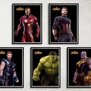 Set of 5 Avengers Digital Download Poster Bundle for bedroom decor, party decor, game room decor, etc
