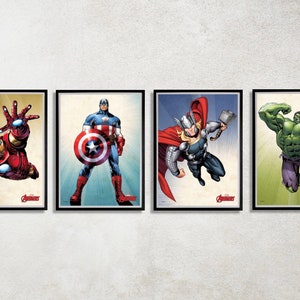 Set of 4 Avengers Digital Download Poster Bundle for bedroom decor, party decor, game room decor, etc