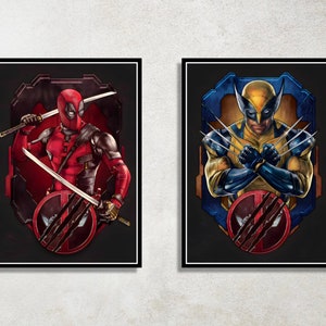 Set of 2 Deadpool & Wolverine Digital Download Poster Bundle for bedroom decor, party decor, game room decor, etc