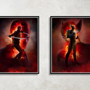 Set of 2 Deadpool & Wolverine Digital Download Poster Bundle for bedroom decor, party decor, game room decor, etc