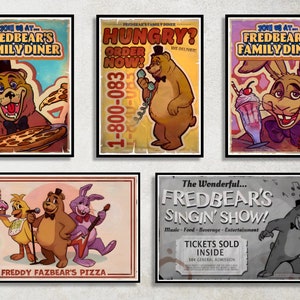 Set of 5 Five Night’s at Freddy’s Digital Download Poster Bundle for bedroom decor, party decor, game room decor, etc