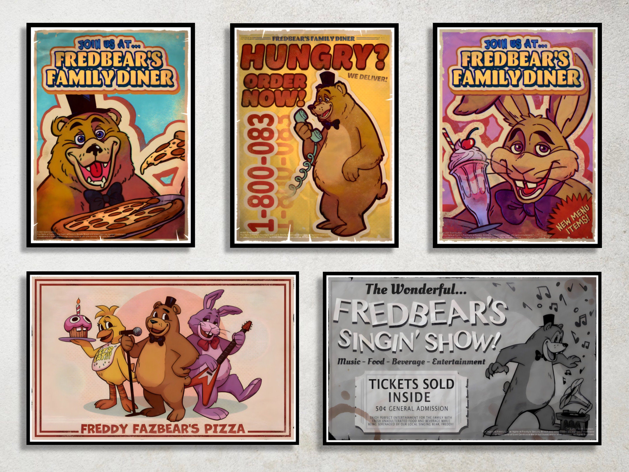 Set of 5 Five Night’s at Freddy’s Digital Download Poster Bundle for bedroom decor, party decor, game room decor, etc