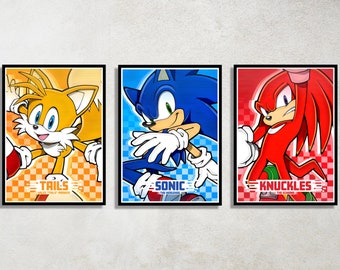 Set of 3 Sonic the Hedgehog Digital Download Poster Bundle for bedroom decor, party decor, game room decor, etc