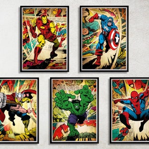 Set of 5 Avengers Digital Download Poster Bundle for bedroom decor, party decor, game room decor, etc