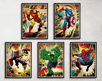 Set of 5 Avengers Digital Download Poster Bundle for bedroom decor, party decor, game room decor, etc
