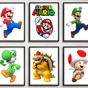 Set of 6 Super Mario Digital Download Poster Bundle for bedroom decor, party decor, game room decor, etc
