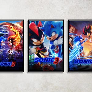 Set of 3 Sonic the Hedgehog Digital Download Poster Bundle for bedroom decor, party decor, game room decor, etc