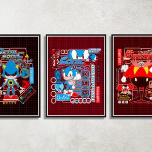Set of 3 Sonic the Hedgehog Digital Download Poster Bundle for bedroom decor, party decor, game room decor, etc