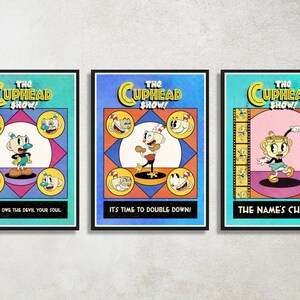 Set of 3 Cuphead Digital Download Poster Bundle for bedroom decor, party decor, game room decor, etc