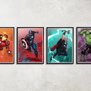 Set of 4 Avengers Digital Download Poster Bundle for bedroom decor, party decor, game room decor, etc